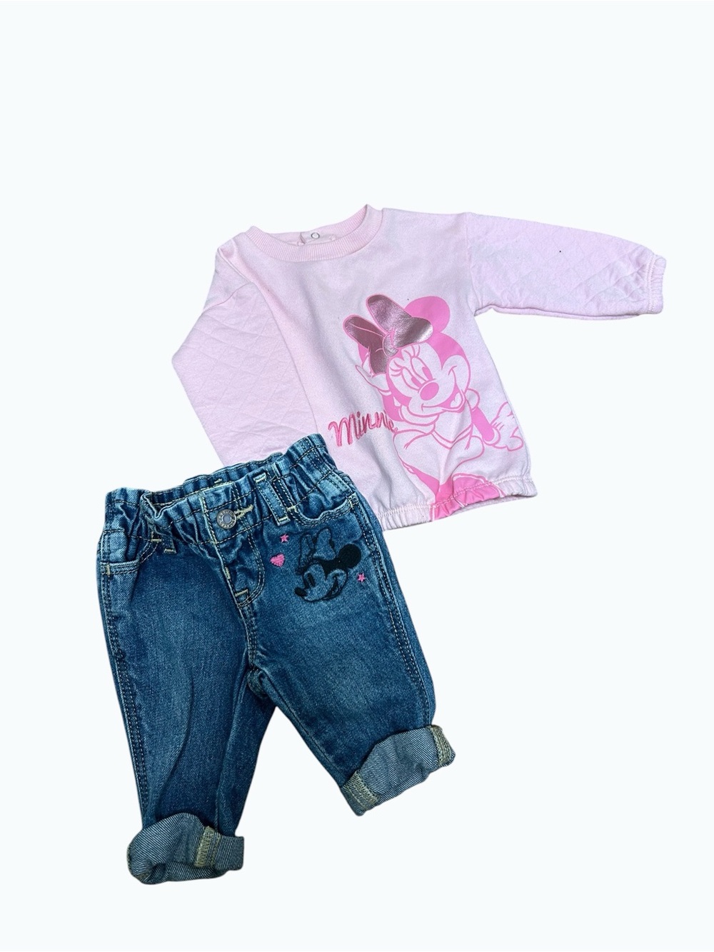 Disney Baby Minnie Mouse Sweatshirt & GAP Embroidered Jeans Set 0-3M